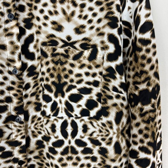 Worthington Silk Blouse Womens XL Brown Leopard Print Long Sleeve Button Up Top - Picture 4 of 10